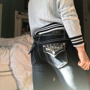 Straight Leg Rhinestone Blue Jeans